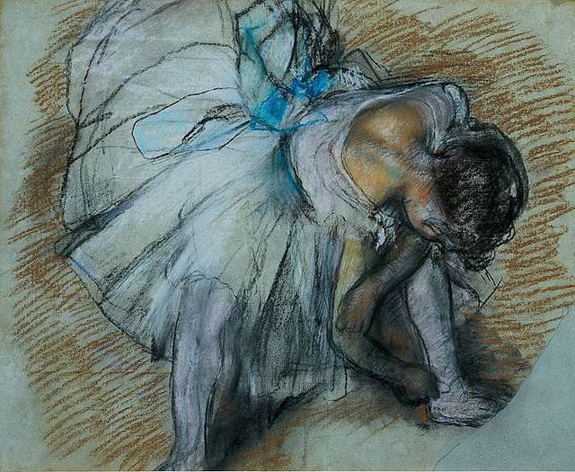 ,,Balerina namešta baletanku" Edgar Dega pastel